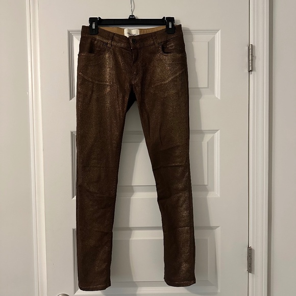Ottod'Ame Gold Brown Metallic Sparkling ankle Pants Size Women’s 27